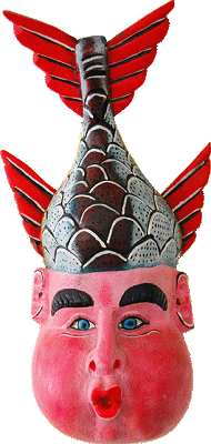 Hand carved fishface mask